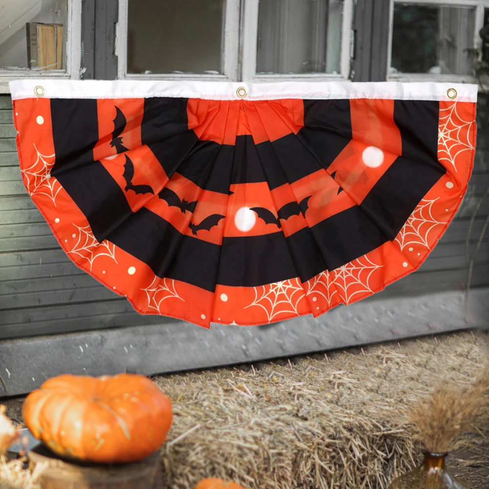 

1.5 X 3 Ft Halloween Pleated Fan Flag For Outdoor Porch Party Decor Halloween Bunting Hanging Fan Flag Halloween Fan Banner