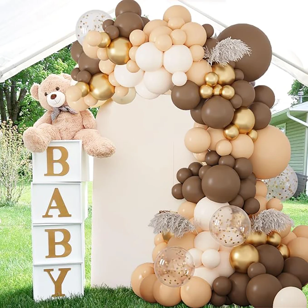 Brown Balloons Arch Kit Retro Khaki Cocoa White Sand Skin Gold Balloon Garland Jungle Safari Theme Kid Birthday Party Decpration