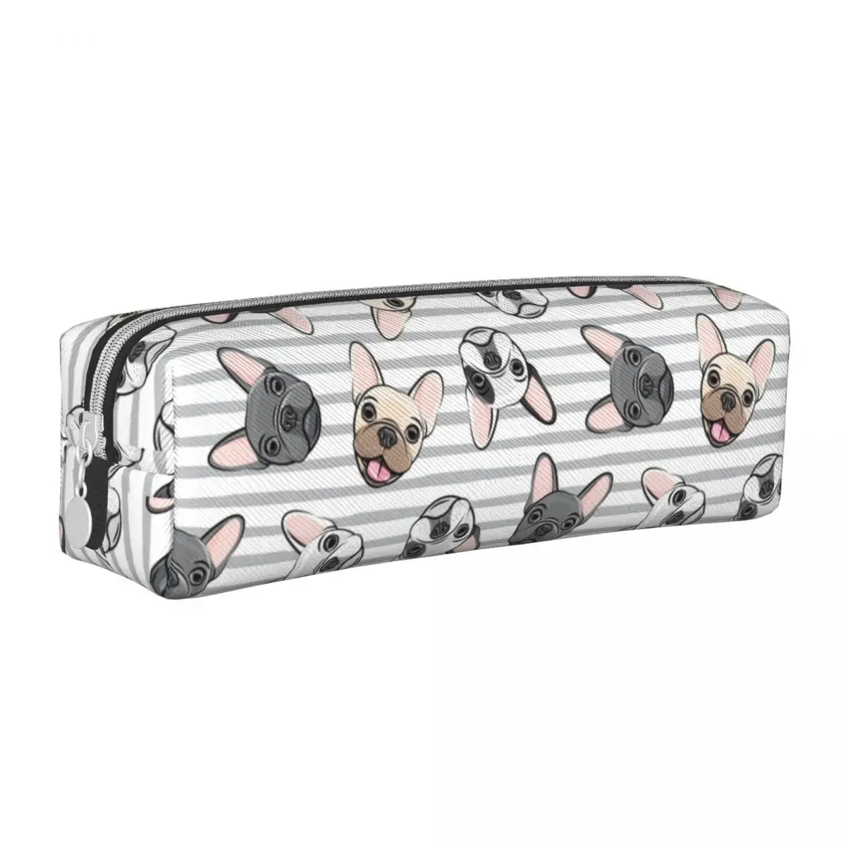 

Grey Stripes Cute French Bulldogs Pencil Case Fun Dog Pen Box Bags Girl Boy Big Capacity Office Zipper Pencil Box