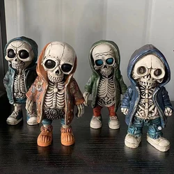 2023 New Halloween Decorations Horror Skeleton Doll Resin Crafts Ornament Mini Jacket Skeleton Sculpture Home Office Desk Decor