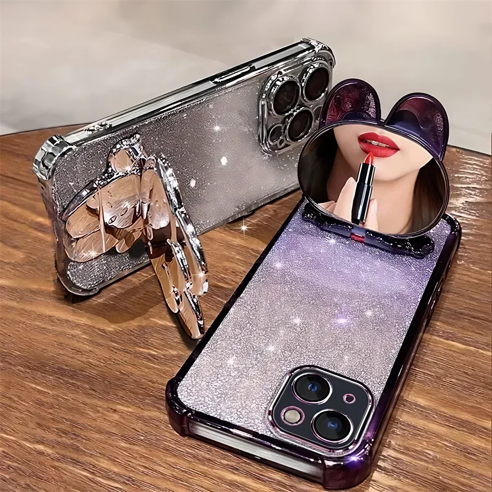 FLYKYLIN funda de teléfono con espejo de conejo brillante de lujo para Samsung Galaxy A55 A35 A25 A15 A54 A34 A24 A14 cadena de cristal