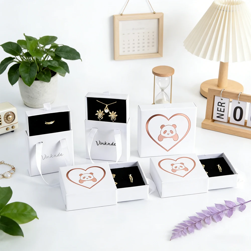 

100Pcs Customize Logo Jewelry Packaging Box Portable Drawer Box with Handle Necklace Earring Rings Bracelet Brooch Organizer