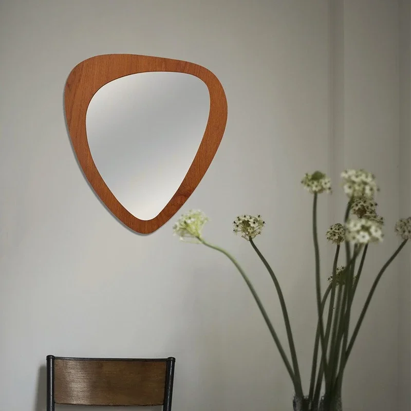 مرآة من خشب الساج المنسخ من العصور الوسطى، مرآة حائط مزخرفة للمنزل #4