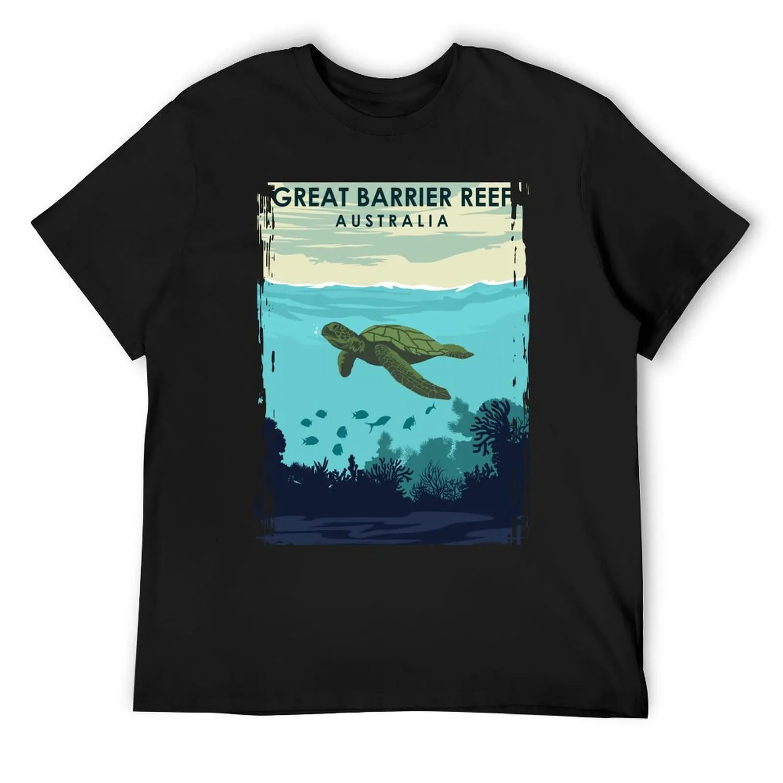 Great Barrier Reef Australia Queensland Vintage Travel Poster T-Shirt shirts graphic tee Short sleeve tee shirts men