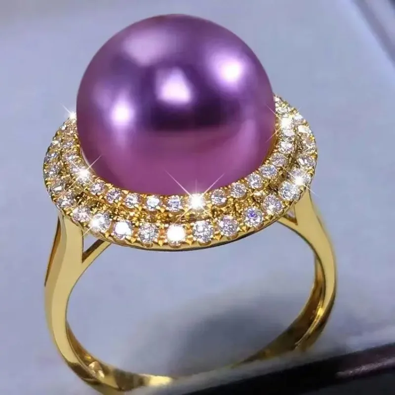 Suberb 11-12mm Purple Lavender Round Pearl Ring Adjustable Size Women Jewelry Wedding Party Gift 925 Sterling Silver 2377