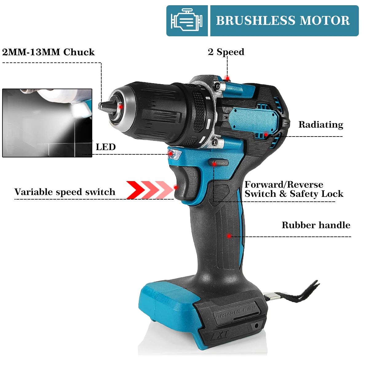 Brushless 1/2 inch Electric Impact Wrench Electric Impact Drill Combo Kit Power Tool Sets For Makita/WOBERICH 18V battery