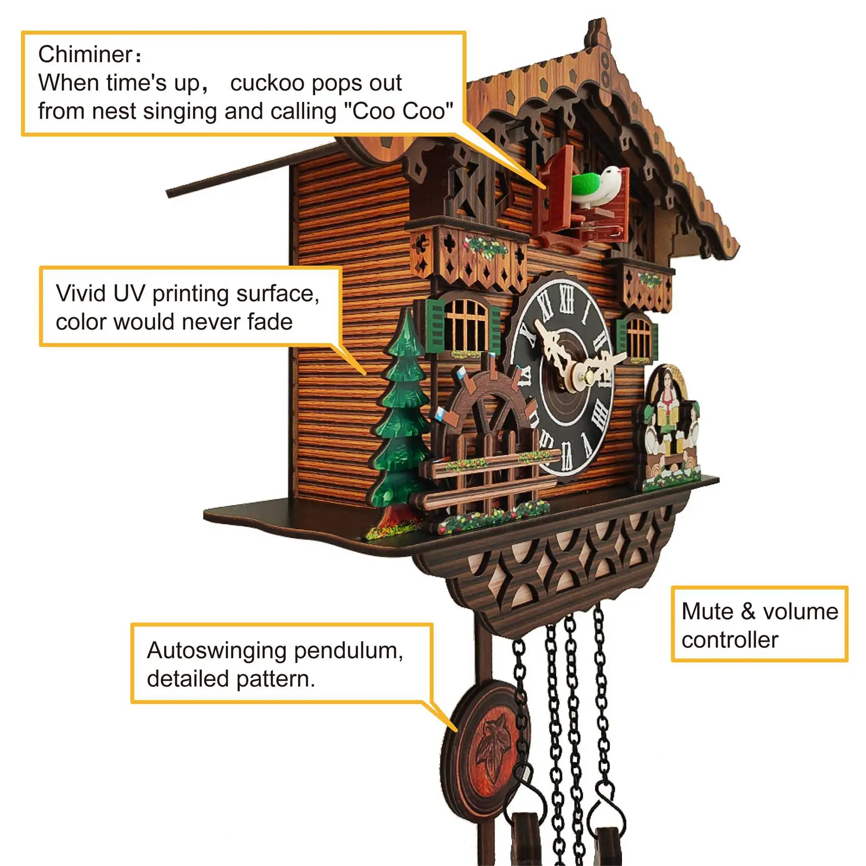 Orologio in legno orologio da parete sveglia per uccelli orologi a cucù per la decorazione della stanza dei bambini di casa orologio Cuccu lascia dell'uccello