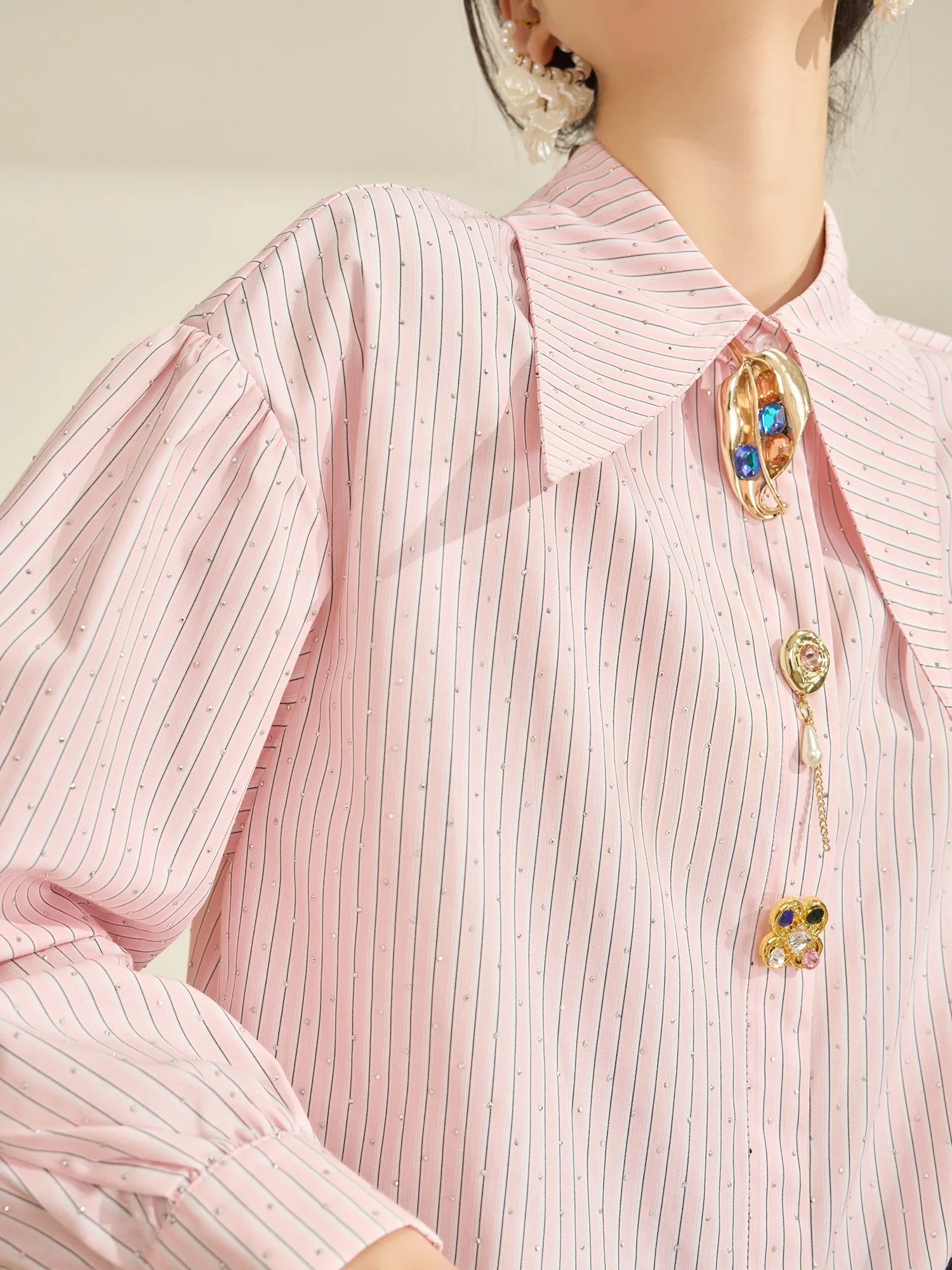 

Flowing Era Women's Pink Striped irt Ele Casual Sle Long Sve Polyester Fiber Faionable Agel Busin Casual S...