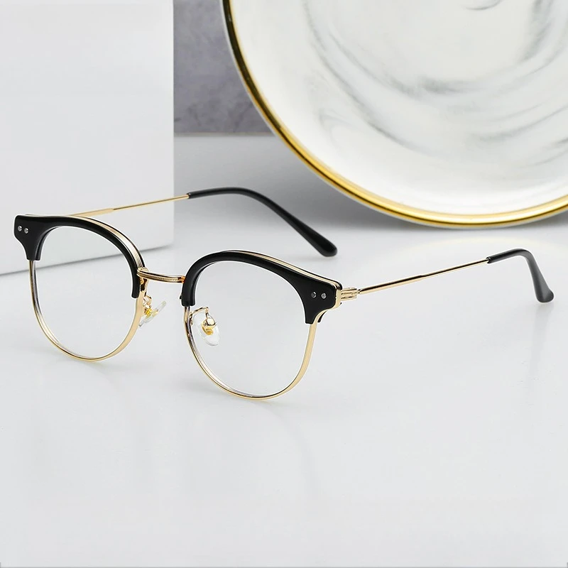 Retro Half-frame Anti-blue Light Glasses Men Fashion Rectangle Semi Rimless Eyewear Women Office Computer Goggle Driving Eyewear