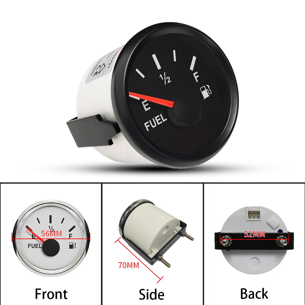 Rhaxel 52mm Fuel Level Gauge Meter Signal Adjustable with Red Backlight Universal for Car Truck SUV Motorcycle