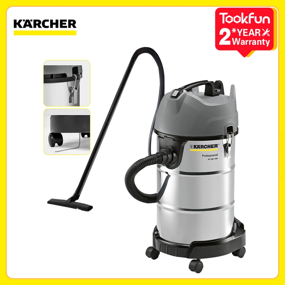 Karcher Industrial Stainless Steel Barrel Vacuum Cleaner Nt30/1 Plus Wet And Dry Vacuuming 1800W 26000Pa Suction 30L Dust Barrel