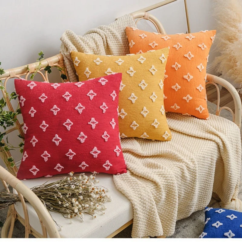 Cotton and Linen Cut Flower Pillowcase Stars Ins Style Window Seat Sofa Home Furnishings Cushion Waist Pillow Cushion Cover