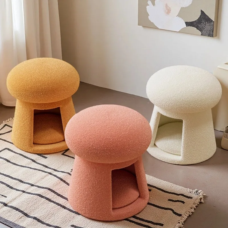 Solid wood home shoe stool living room foot stool household cat nest shoe stool cream wind mushroom low stool