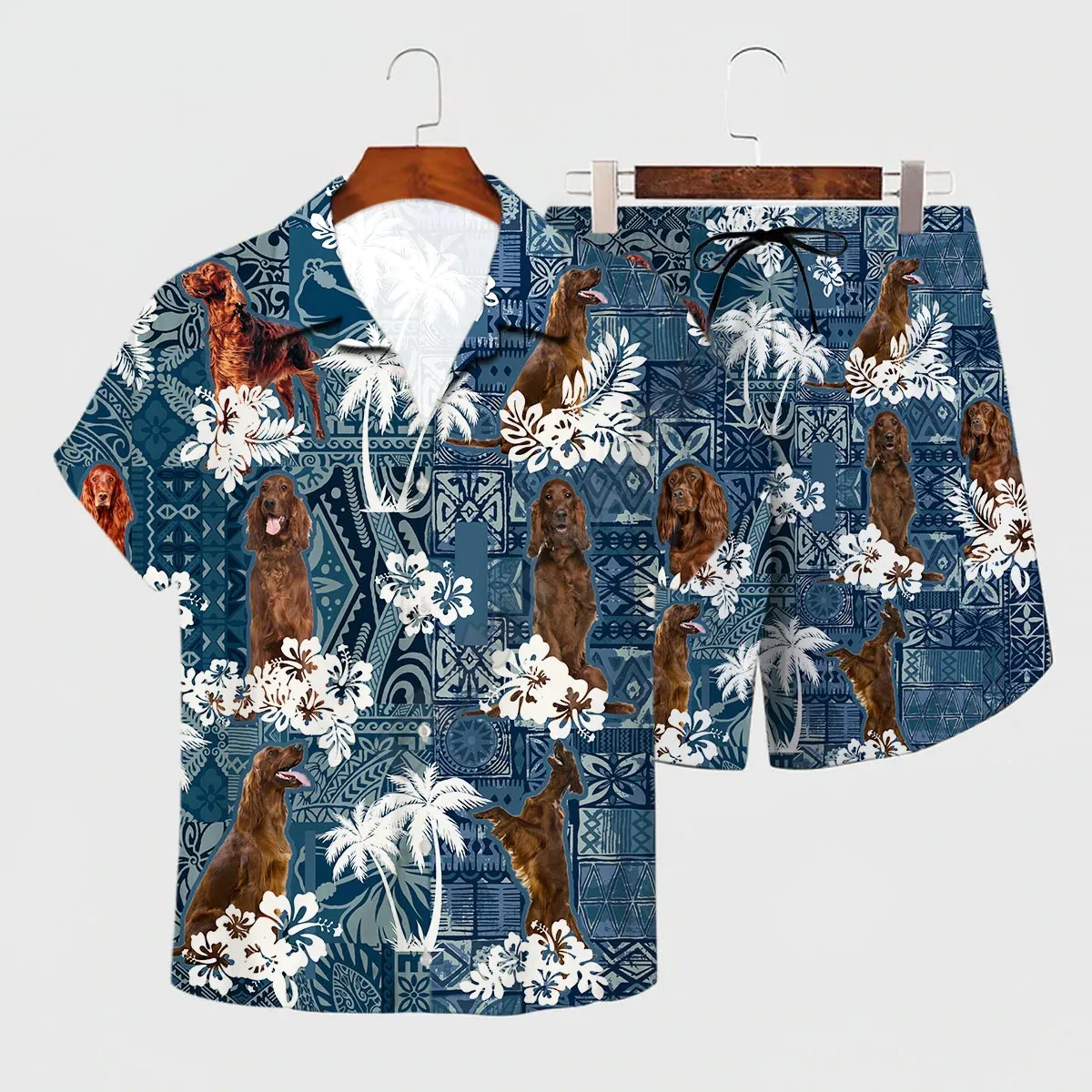 Conjunto Hawaiano de Galgo para hombre y mujer, camisa hawaiana con estampado 3D, pantalones cortos de playa, ropa divertida para perros, ropa para amantes, Verano