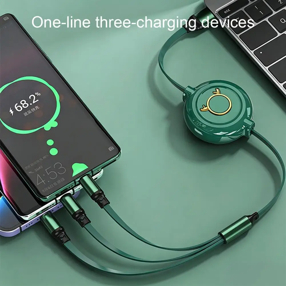3 in 1 USB Telescopic Charger Cable 3A Fast Charging Cord for Apple Androids 30cm-120cm Adjustable Length Charging Digital Cord
