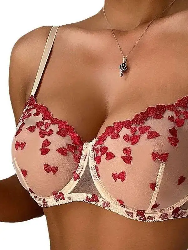 Nouveau Sexy brodé coeur Bikini dos nu profond V bretelles sans manches Bikini pour femme plage vacances vacances piscine fête XGYL