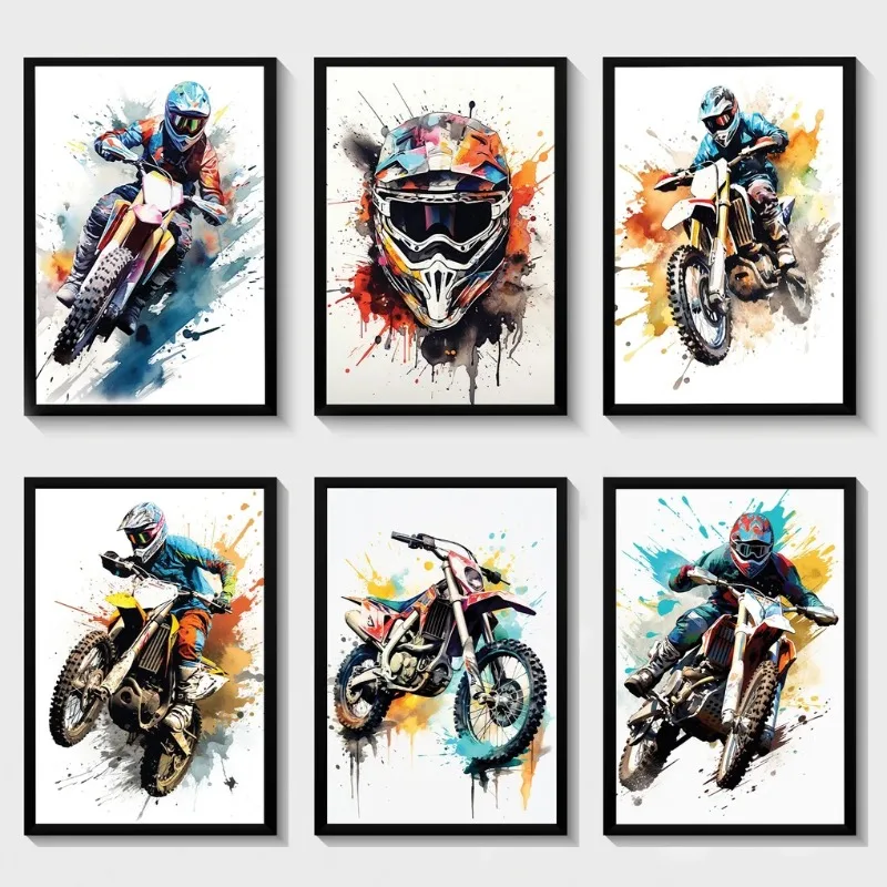 Watercolour Dirt Bike Motocross Posters Prints Canvas Painting Motorcycle Motorbike Wall Picture for Room Home Decor Biker Gift