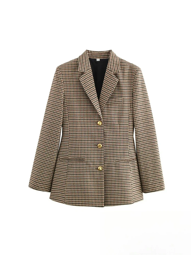 KONDALA Vintage Chic Women Blazer Houndstooth Single Breasted Slim Long Sleeve Blazer Fashion 2025 Spring Office Lady Blazers