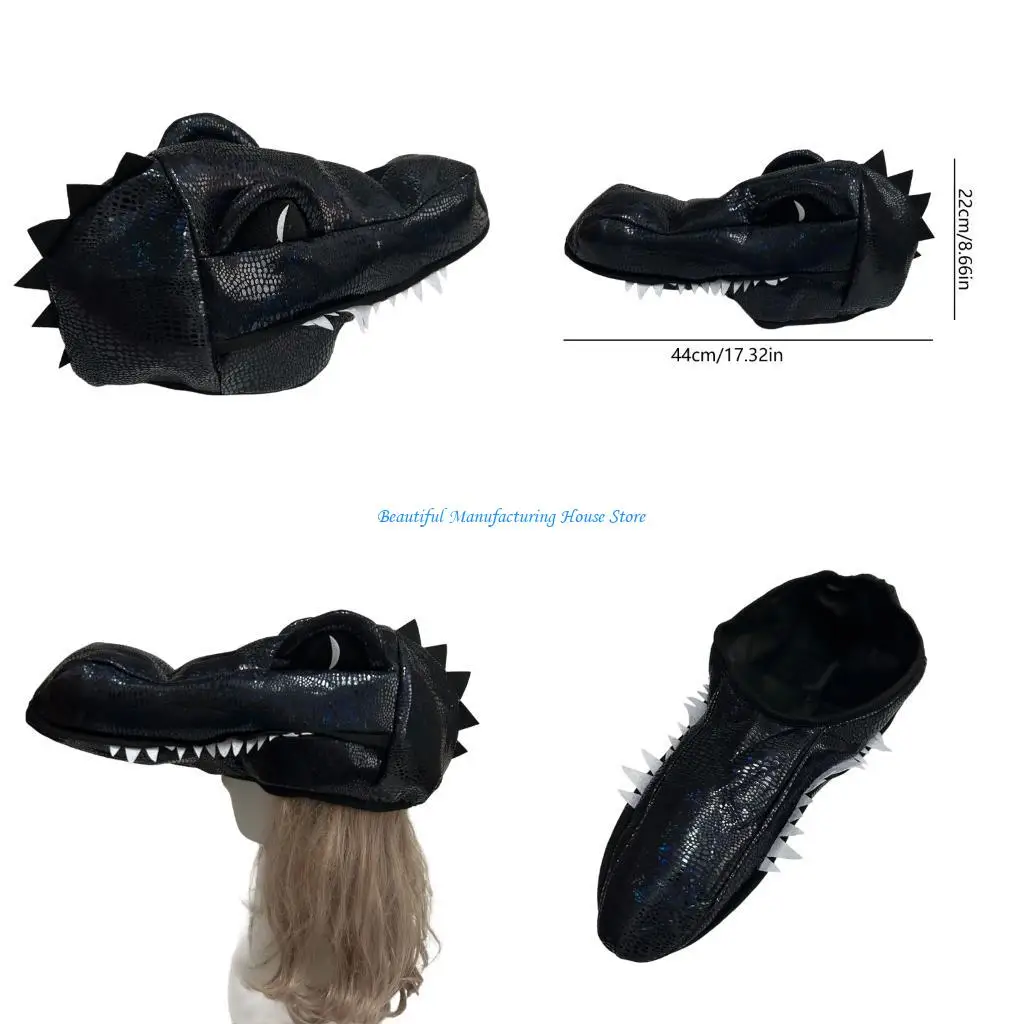 E56A Realistic Crocodiles Head Mask Hat Soft Breathable Fabric Headgear Hat For Halloween Parties Cosplay Event Gathering