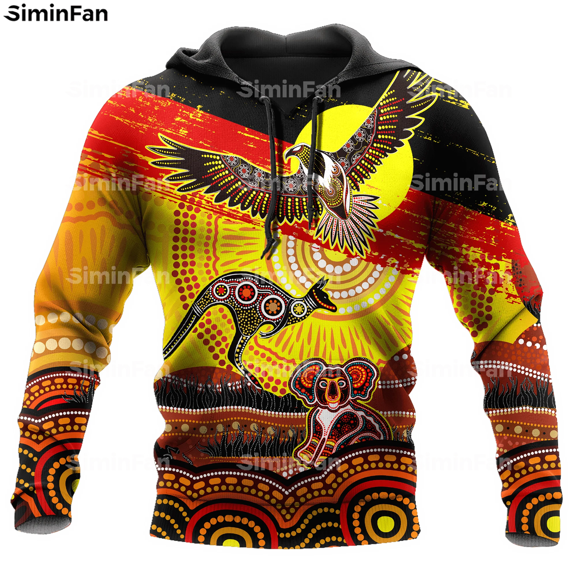 Indigenous Elephant Kangaroo Sun Eagle 3D Print Hoodie Zipper Jacket Casual Hooded Pullover Autumn Men Women Outwear Sweatshirt