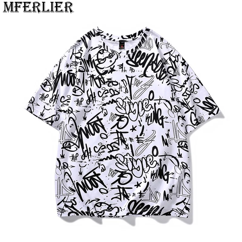 

summer men letter tshirt short sleeve plus size 8XL 66 68 letter Graffiti hip hop cotton tops tees high street hip hop t-shirt