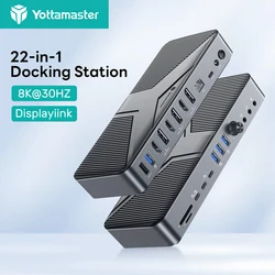 Yottamaster 멀티 포트 USB C 도킹 스테이션 어댑터-듀얼 HDMI 4K 60HZ 2 DP 디스플레이 8K 30HZ 22 in 1 허브 스테이션 PD 60W RJ45