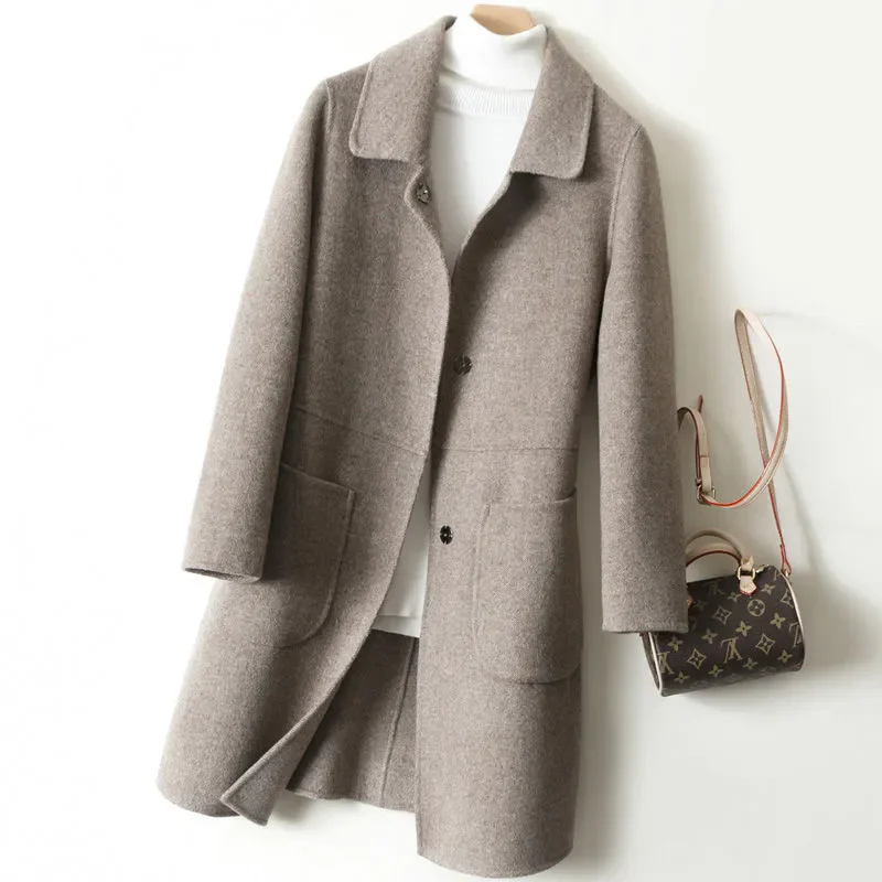 

Autumn Winter Double-Sided Cashmere Woolen Coat Women 2025 New Fashion Temperament Mid-Length Wool Jacket Female Overcoat W1055