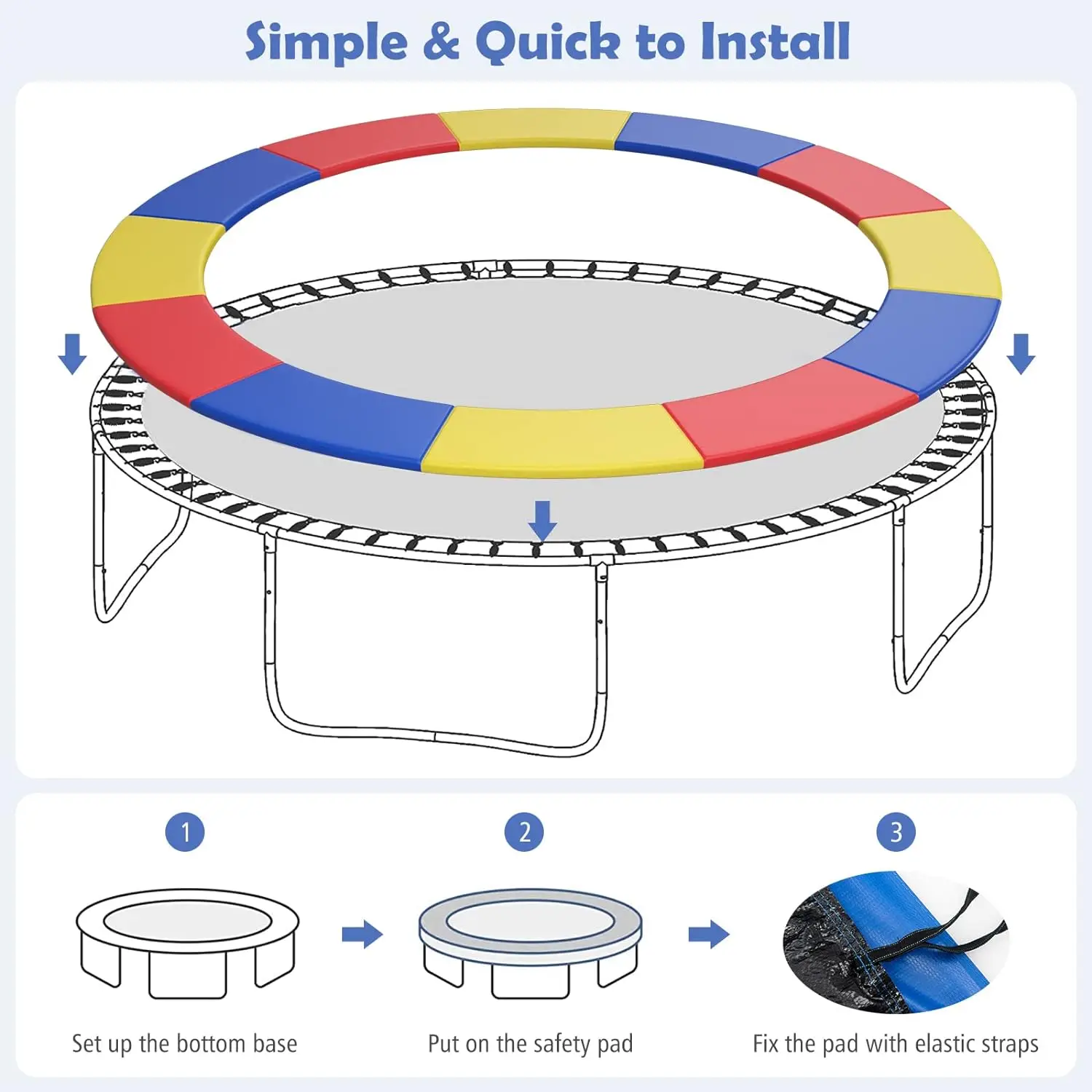 8/10FT Trampoline Replacement Pad Rainbow Round Trampoline Spring Cover Tear-Resistant Waterproof Safety Protection Pad