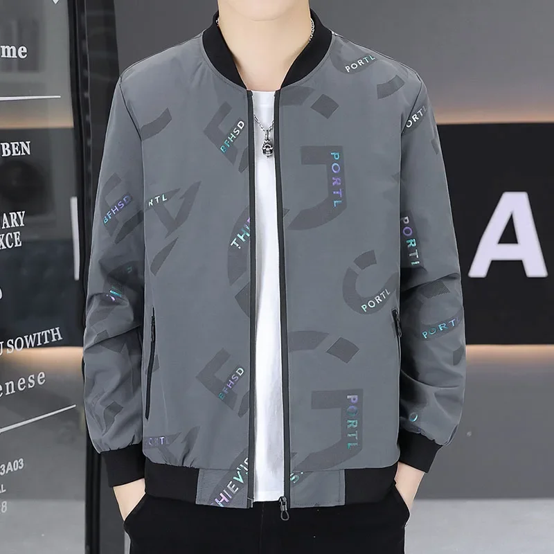 Spring and Autumn Men's Jacket Casual Fashion Letter Printed Lilin Top Coat 2024 New Men's Business Office Jacket M-4XL