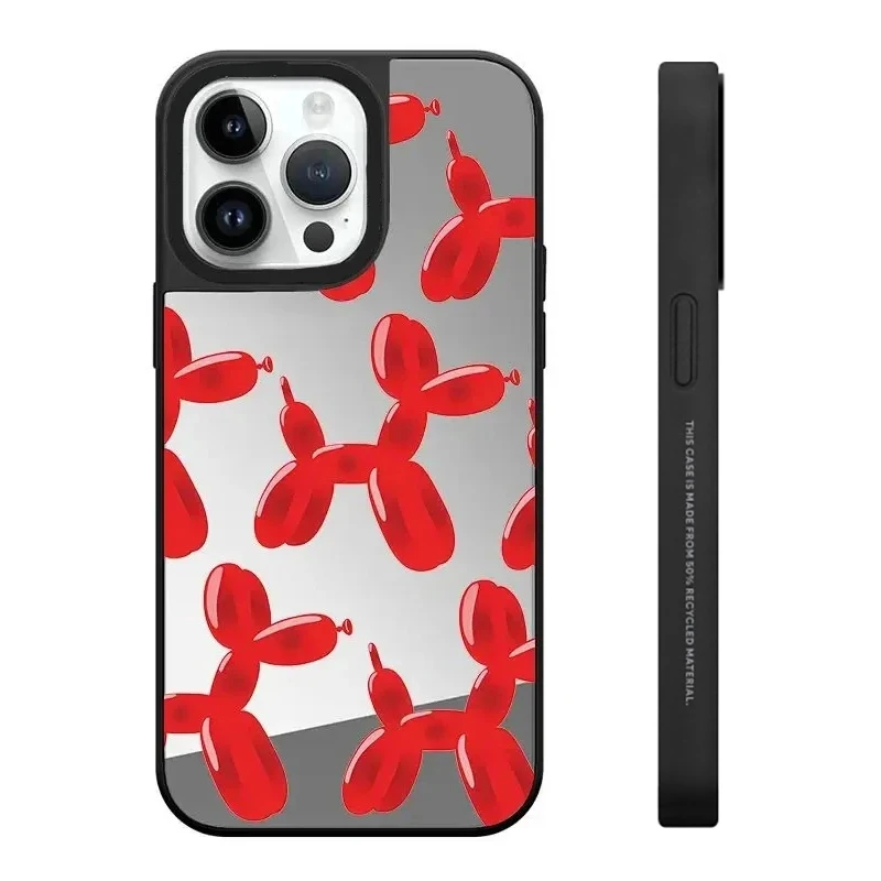 

Red Balloon Dog Black Border Mirror Surface MagSafe Pattern iPhone 11 12 13 14 15 16 Pro Max Protective Case