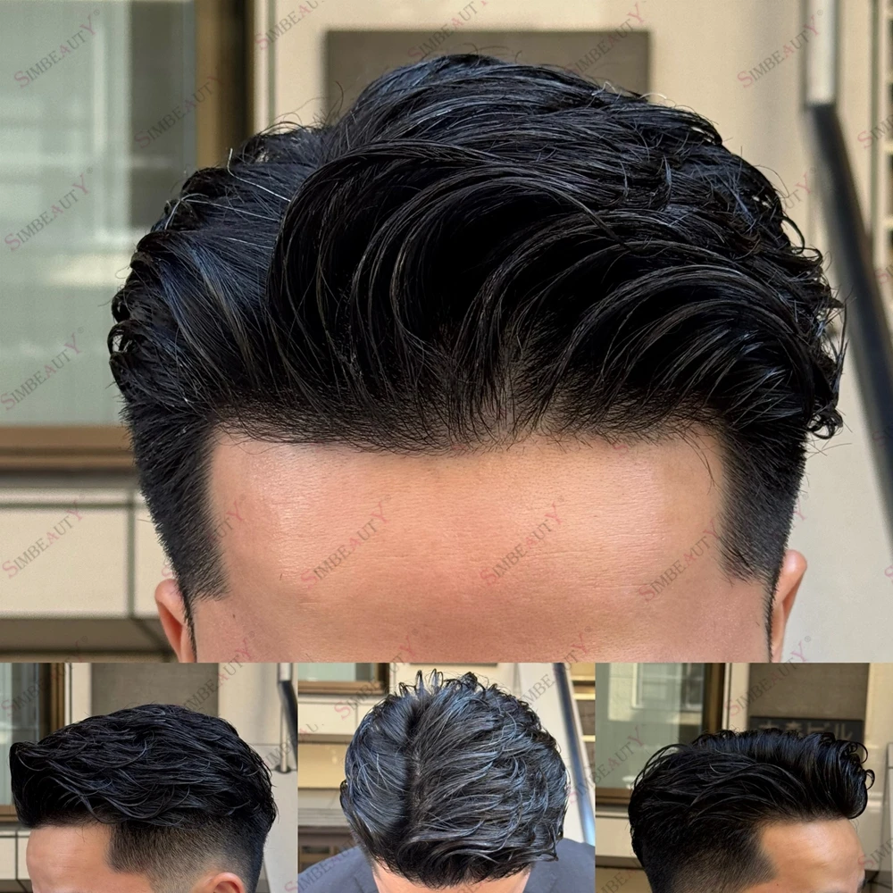 

Super Durable 0.1MM Injected Skin Base Human Hair Toupee for Man Natural Hairline Black Hair Dark Brown Scallop Hairline Prosthe