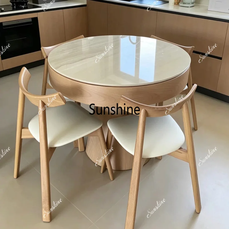 Nordic log wind telescopic rotating round table minimalist household small apartment foldable multi-function