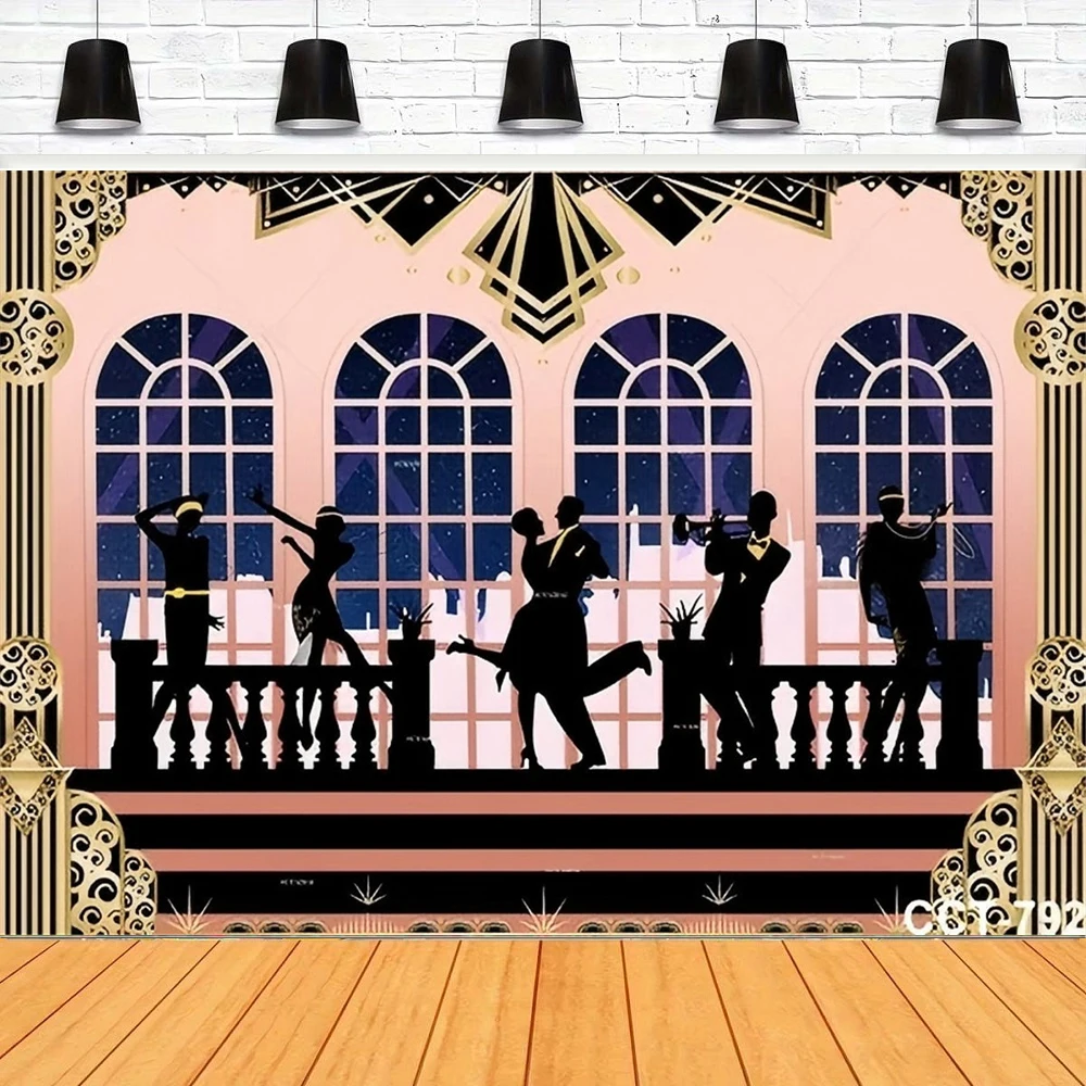 

Фон для фотосъемки с тематикой Гэтсби, черный и золотой ревущий 20-х годов, художественный декор для вечеринки в честь Дня Рождения, фон, баннер