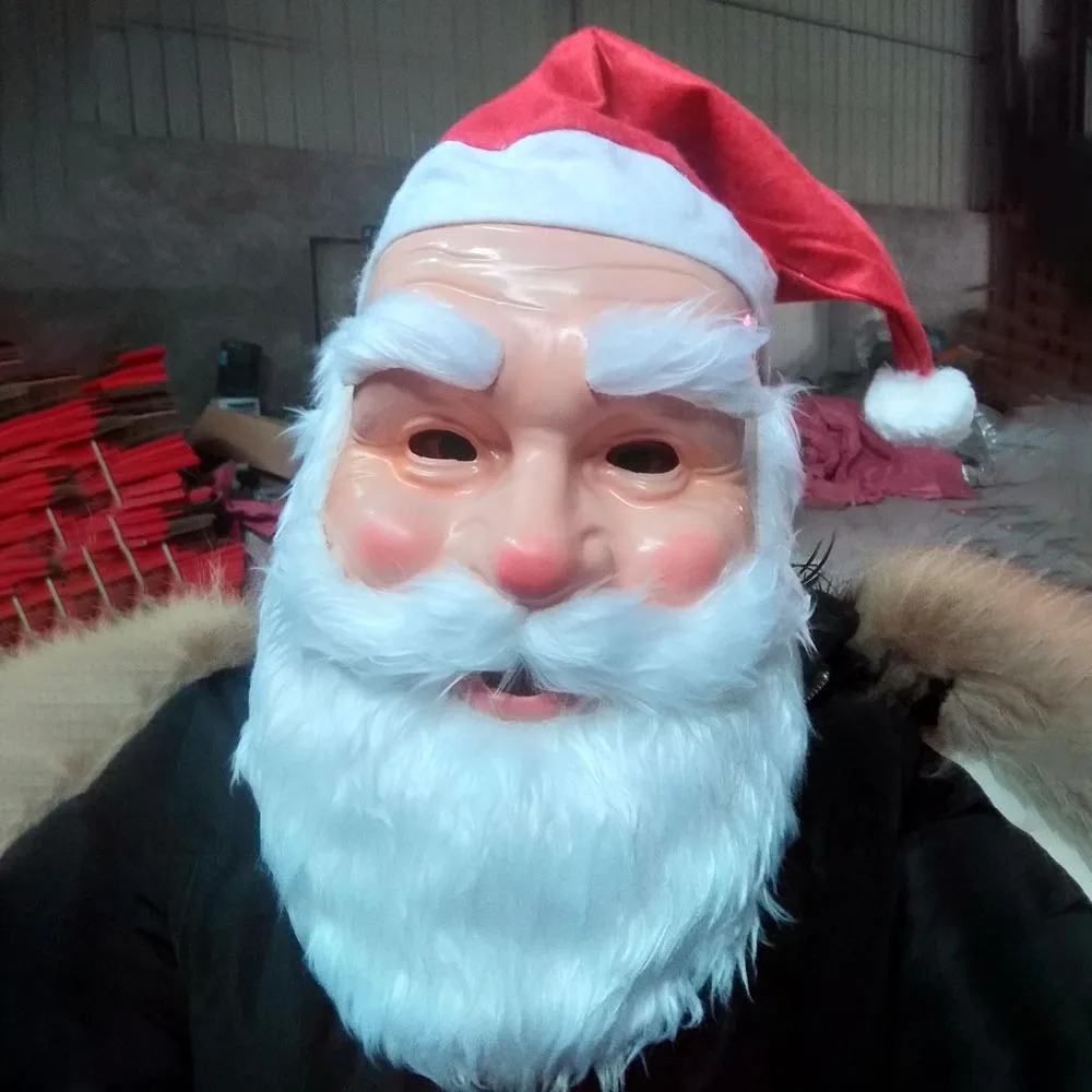 

Santa Claus Plastic Mask with Red Hat Cosplay Xmas Old Grandfather Dress Up Christmas Party Carnaval New Year Masks Costume Prop