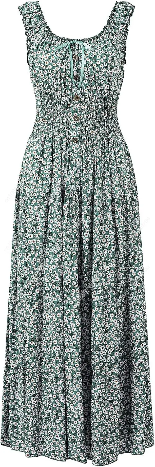 Feminino 2025 verão boho floral estampado em camadas casual flowy longo maxi vestido