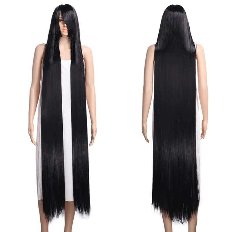 Peluca recta larga sintética, pelo de fibra gruesa de 150CM, disfraz de Cosplay, pelucas resistentes al calor para fiesta de Halloween, negro, blanco, rojo y amarillo
