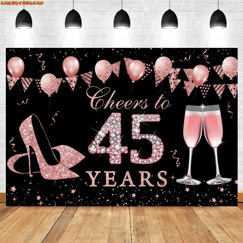 Adult Birthday Party Backdrop for Photography Golden Glitter Balloon 30 45 50 60 Years Old Birthday Decoration Photo Background