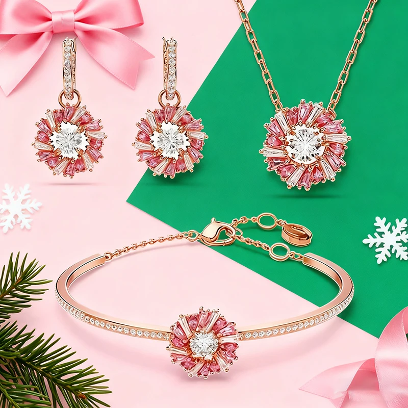 

Роскошные простые женские украшения, розовый комплект с подсолнухом, ожерелье, браслет, серьги, модный рождественский подарок для вечеринки