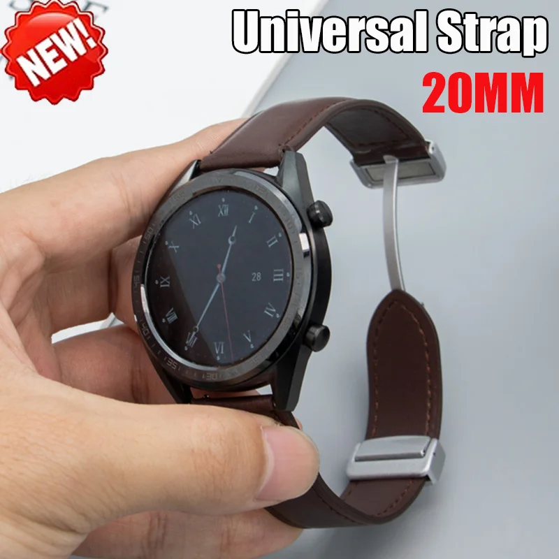 

Ремешок кожаный 20 мм для Samsung Galaxy Watch 6/5/4 44 мм 40 мм/5 Pro 45 мм/Active 2/кожаный ремешок с магнитной застежкой/Huawei Watch 42 мм