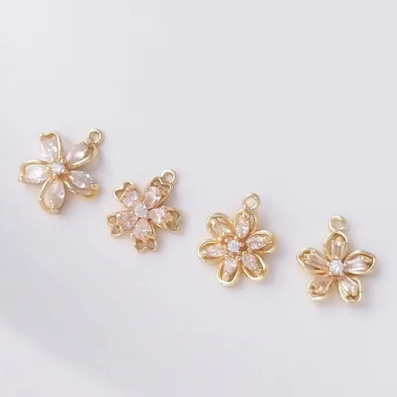 

14K gold clad mini with zirconia small flower pendant peach blossom cherry blossom pendant diy bracelet earrings jewelry charm