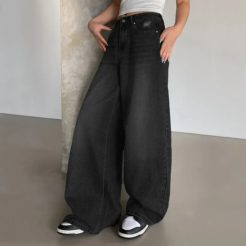 Модные свободные рваные джинсы с высокой талией и широкими штанинами для повседневных женщин