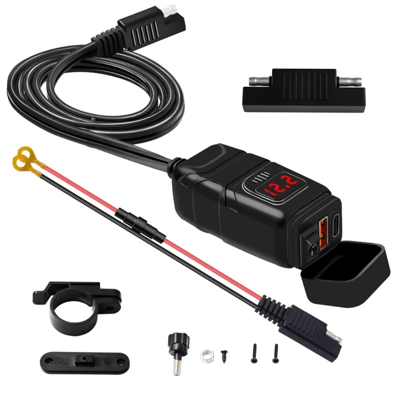 30W PD Type-C & 18W QC3.0 Charger-Socket with On Off Power Outlet Waterproof Motorcycle-Dual Outlet Power Adapter