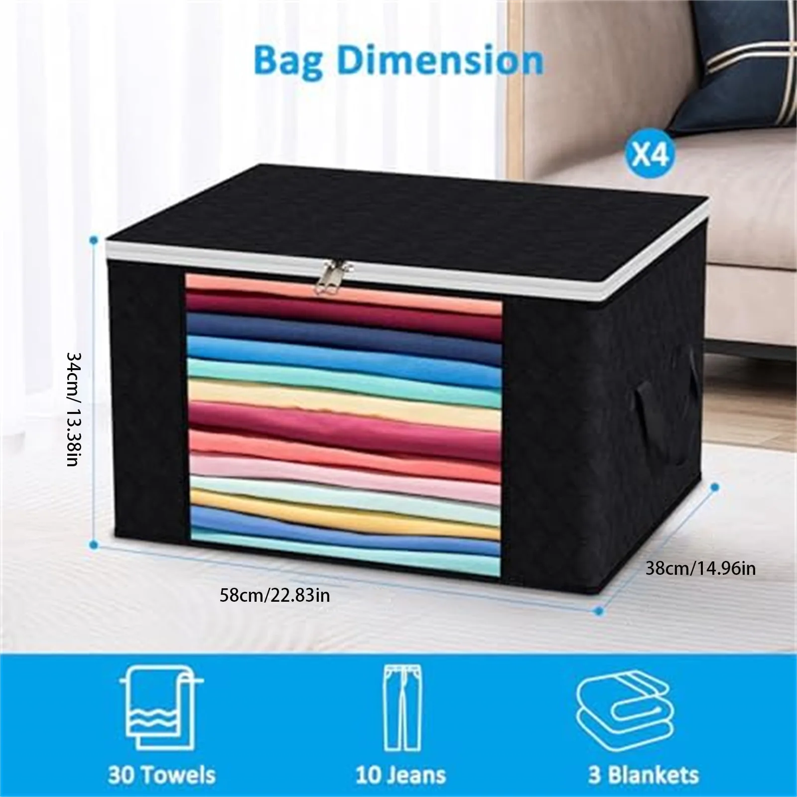 90L Clothes Storage Bag, Set of 6 Storage Boxes, Clothes Crate Storage, Foldable Storage Bag for Quilts, Blankets and Clothes
