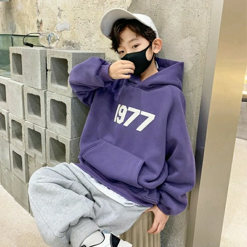 

Осень-зима 2022, толстовка с капюшоном на флисовой подкладке для мальчиков, стильный привлекательный топ для больших и средних детей