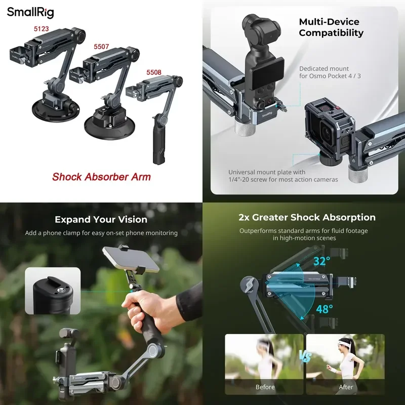 Brand for SmallRig 5507/5508/5123 Suction Cup Shock Absorber Support Mount for Osmo Pocket 4 3 HERO13 Insta360 X5