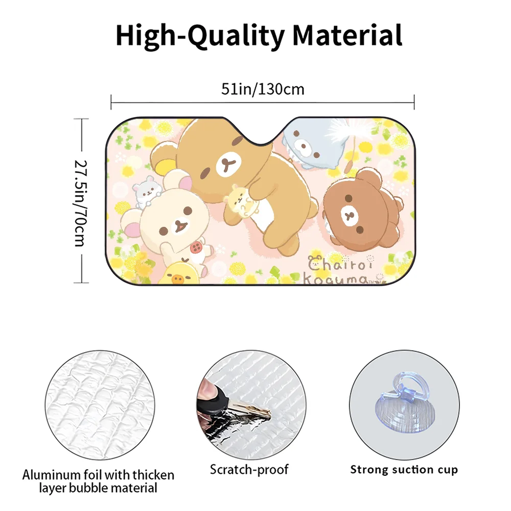 R-Rilakkuma Bären-Autosonnenschutzvorhänge, wärmeisolierende Aluminiumfolie, wiederverwendbare Saugnäpfe, blockieren UV-Strahlen, Sonnenschutz für das Auto – Detail 10