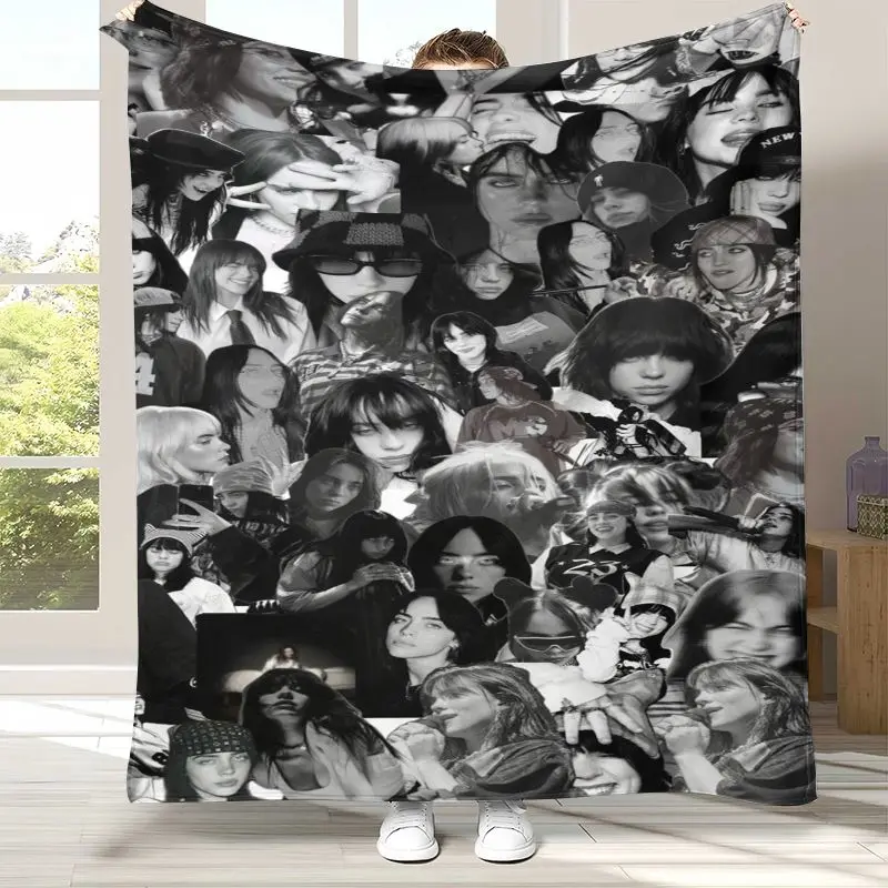 3D Billie Eilish Style Grunge Music Corner Flannel Throw Blanket,Cozy Warm Blanket for Bed,Sofa,Living Room,Picnic,Home Decor
