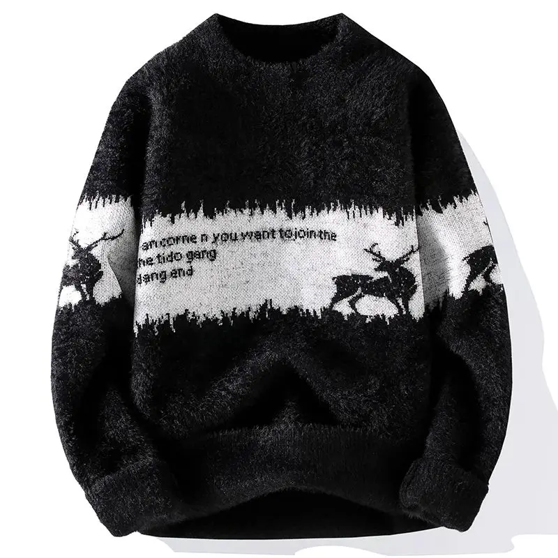 

Men's Thiened Woolen Sweater f High Collar Faux Fur Base irt Warm Underwear Winter Faion Urban Sle Polyester Fiber