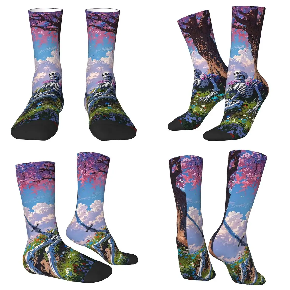 All Seasons Crew Stockings Halloween Skull Under A Tree Socks Casual Long Socks for Men Women Valentine's Day Gifts