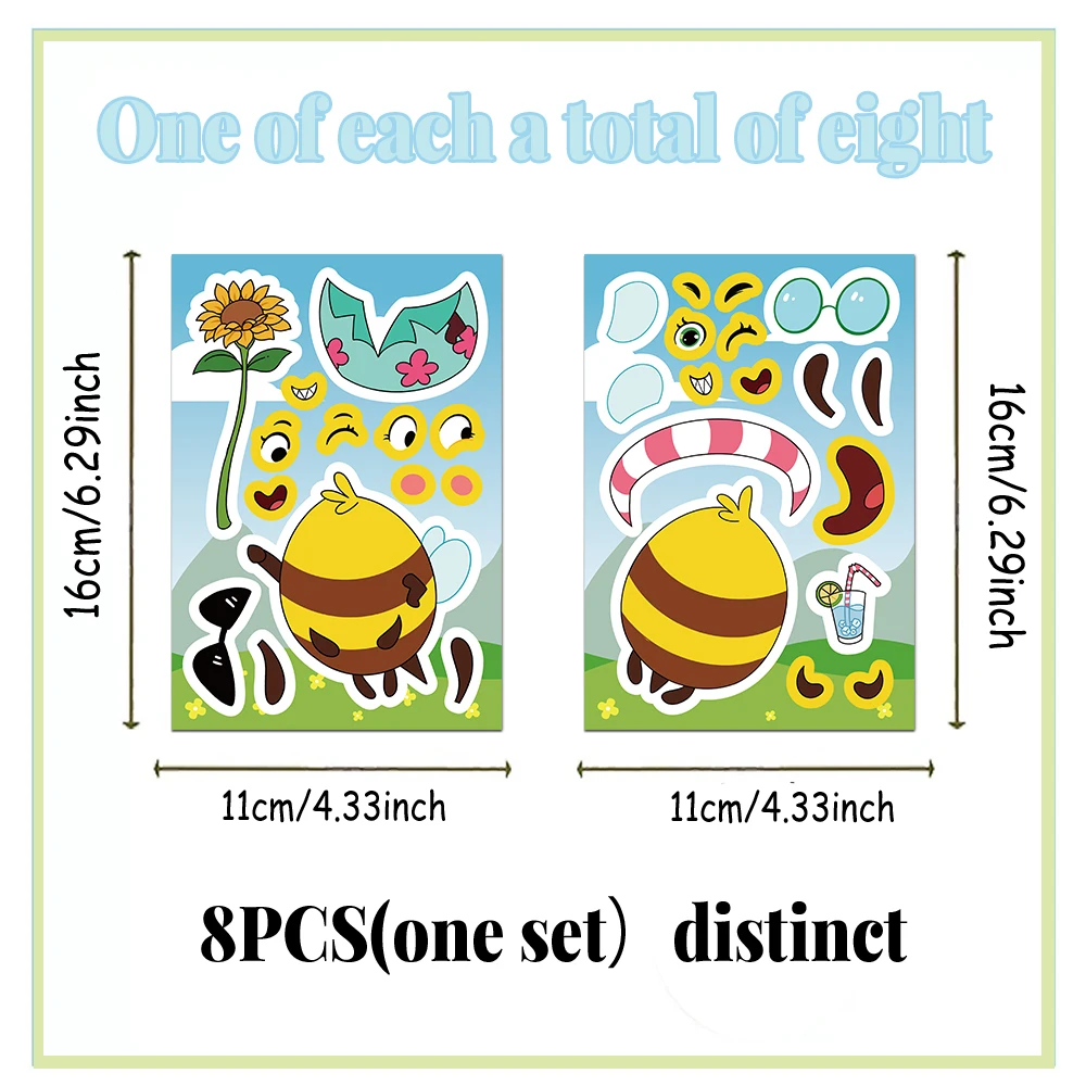 8PCS Bee Cute Puzzle Stickers Cartoon Creative Fun DIY Account Material Manual Tablet Decoration Waterproof Stickers